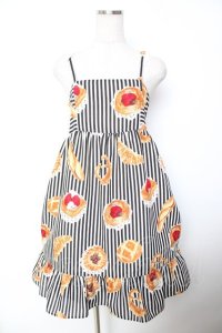 Emily Temple cute / バケットストライプレースショルダーワンピース  黒 Y-25-12-01-079-ET-OP-SZ-ZY