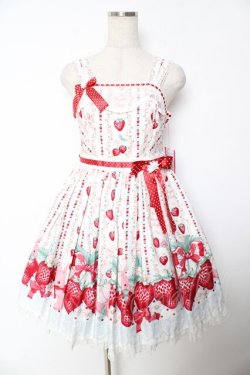 画像1: Angelic Pretty / Little Bunny Strawberryジャンパースカート  ホワイト Y-25-12-01-085-AP-OP-SZ-ZY