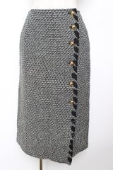 INGEBORG / リボン通しツイードスカート  黒 Y-25-12-01-100-LO-SK-SZ-ZY