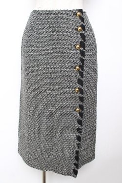 画像1: INGEBORG / リボン通しツイードスカート  黒 Y-25-12-01-100-LO-SK-SZ-ZY