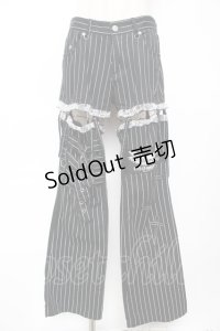 MAD / レッグカバー付きストライプパンツ M 黒 Y-25-12-01-115-PU-PA-SZ-ZY