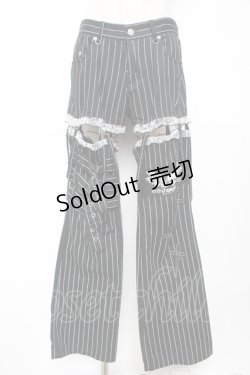 画像1: MAD / レッグカバー付きストライプパンツ M 黒 Y-25-12-01-115-PU-PA-SZ-ZY