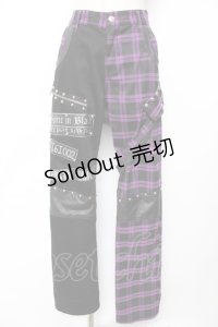 SEX POT ReVeNGe / チェック柄ツートンパンツ  黒×紫 Y-25-12-01-121-SP-PA-SZ-ZY