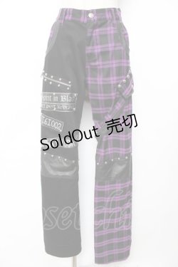 画像1: SEX POT ReVeNGe / チェック柄ツートンパンツ  黒×紫 Y-25-12-01-121-SP-PA-SZ-ZY