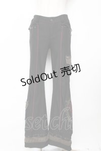 Ozz Croce / サイド編み上げ刺繍入りフレアパンツ  黒 Y-25-12-01-123-OO-PA-SZ-ZY