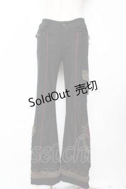 画像1: Ozz Croce / サイド編み上げ刺繍入りフレアパンツ  黒 Y-25-12-01-123-OO-PA-SZ-ZY