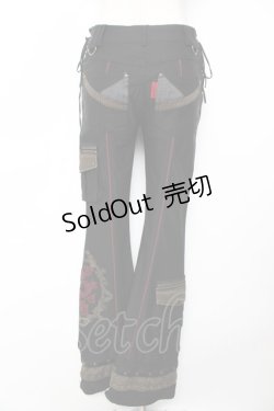 画像2: Ozz Croce / サイド編み上げ刺繍入りフレアパンツ  黒 Y-25-12-01-123-OO-PA-SZ-ZY