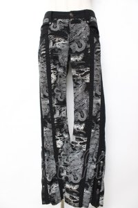 Ozz Croce / 総柄龍ptフレアスキニーパンツ  黒×白 Y-25-12-01-124-OO-PA-SZ-ZS