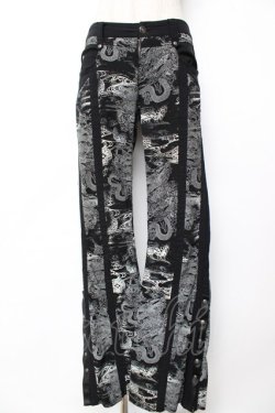 画像1: Ozz Croce / 総柄龍ptフレアスキニーパンツ  黒×白 Y-25-12-01-124-OO-PA-SZ-ZY
