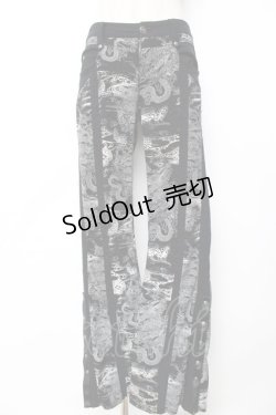 画像1: Ozz Croce / 総柄龍ptフレアスキニーパンツ  黒×白 Y-25-12-01-124-OO-PA-SZ-ZS