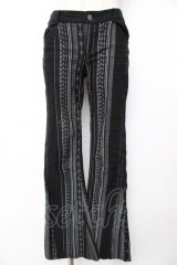 Ozz Croce / ストライプスカルptフレアパンツ  黒×グレー Y-25-12-01-125-OO-PA-SZ-ZS