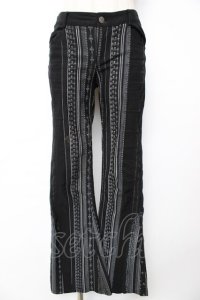 Ozz Croce / ストライプスカルptフレアパンツ  黒×グレー Y-25-12-01-125-OO-PA-SZ-ZS