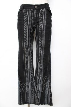 画像1: Ozz Croce / ストライプスカルptフレアパンツ  黒×グレー Y-25-12-01-125-OO-PA-SZ-ZY