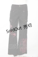 Ozz On / 英字ptフレアパンツ  黒 Y-25-12-01-130-OO-PA-SZ-ZY
