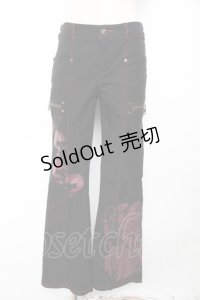 Ozz On / 英字ptフレアパンツ  黒 Y-25-12-01-130-OO-PA-SZ-ZY