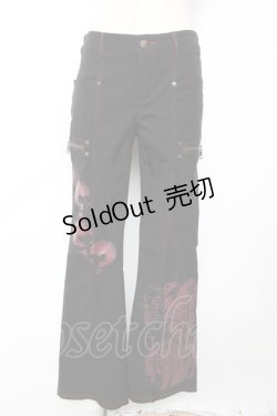 画像1: Ozz On / 英字ptフレアパンツ  黒 Y-25-12-01-130-OO-PA-SZ-ZY