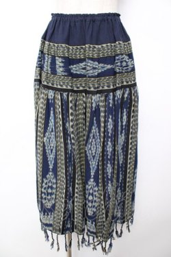画像1: WONDERFUL WORLD / 裾タッセルスカート F 紺 Y-25-12-01-141-LO-SK-SZ-ZY