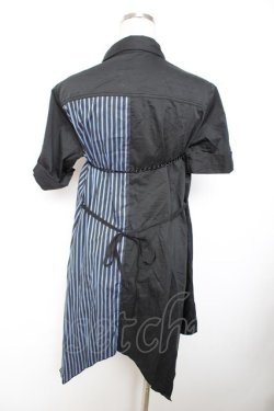 画像2: ALGONQUINS / ストライプ半袖ロングシャツ  黒×青 Y-25-12-01-024-AL-BL-SZ-ZY