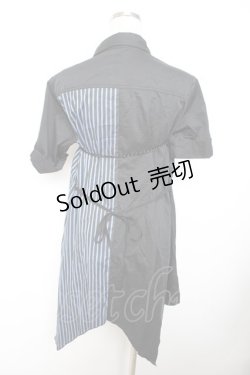 画像2: ALGONQUINS / ストライプ半袖ロングシャツ  黒×青 Y-25-12-01-024-AL-BL-SZ-ZY