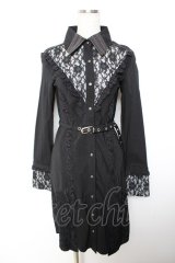 Ozz Croce / レースフリルシャツワンピース  黒 Y-25-12-01-025-OO-OP-SZ-ZS