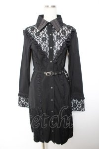 Ozz Croce / レースフリルシャツワンピース  黒 Y-25-12-01-025-OO-OP-SZ-ZS