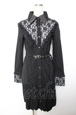画像1: Ozz Croce / レースフリルシャツワンピース  黒 Y-25-12-01-025-OO-OP-SZ-ZY