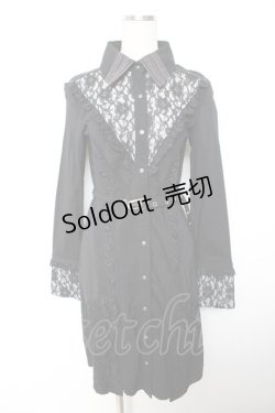 画像1: Ozz Croce / レースフリルシャツワンピース  黒 Y-25-12-01-025-OO-OP-SZ-ZS