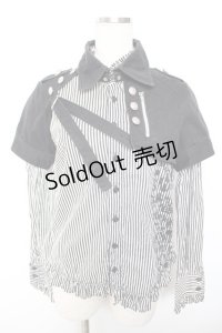 ALGONQUINS / プリント入りストライプレイヤードシャツ F 白×黒 Y-25-12-01-026-AL-BL-SZ-ZY