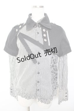 画像1: ALGONQUINS / プリント入りストライプレイヤードシャツ F 白×黒 Y-25-12-01-026-AL-BL-SZ-ZY