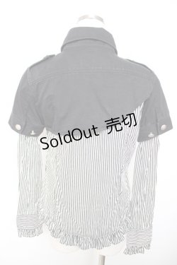 画像2: ALGONQUINS / プリント入りストライプレイヤードシャツ F 白×黒 Y-25-12-01-026-AL-BL-SZ-ZY
