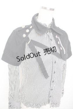 画像3: ALGONQUINS / プリント入りストライプレイヤードシャツ F 白×黒 Y-25-12-01-026-AL-BL-SZ-ZY
