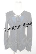 Ozz Croce / 蜘蛛の巣レース切替編み上げトップス  黒×青 Y-25-12-01-031-OO-TO-SZ-ZY