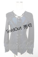 Ozz Croce / 蜘蛛の巣レース切替編み上げトップス  黒×青 Y-25-12-01-031-OO-TO-SZ-ZY