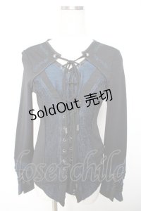 Ozz Croce / 蜘蛛の巣レース切替編み上げトップス  黒×青 Y-25-12-01-031-OO-TO-SZ-ZY