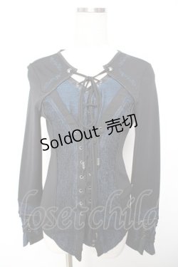 画像1: Ozz Croce / 蜘蛛の巣レース切替編み上げトップス  黒×青 Y-25-12-01-031-OO-TO-SZ-ZY