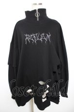 画像1: REFLEM / ハイネックダメージプルオーバースウェット F ブラック Y-25-12-01-033-PU-TO-SZ-ZT0408Y (1)