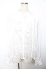 axes femme kawaii / ストライプシアーブラウス M 白 Y-25-12-01-040-AX-BL-SZ-ZY