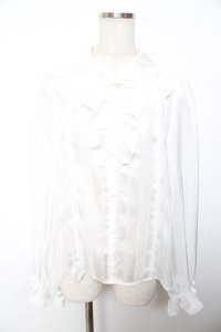 axes femme kawaii / ストライプシアーブラウス M 白 Y-25-12-01-040-AX-BL-SZ-ZY