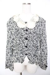 INGEBORG / 襟レースバラ柄ジャケット F オフ×黒 Y-25-12-01-043-LO-JA-SZ-ZY