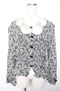 INGEBORG / 襟レースバラ柄ジャケット F オフ×黒 Y-25-12-01-043-LO-JA-SZ-ZY