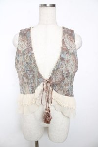 axes femme / 裾フリルタッセルベスト M 茶 Y-25-12-04-043-AX-TO-SZ-ZY