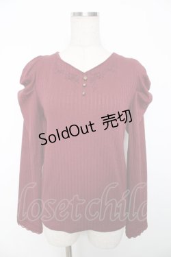 画像1: axes femme / 刺繍入マトンスリーブリブプルオーバー F ワイン Y-25-12-04-045-AX-TS-SZ-ZS