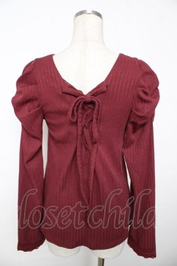 画像2: axes femme / 刺繍入マトンスリーブリブプルオーバー F ワイン Y-25-12-04-045-AX-TS-SZ-ZY