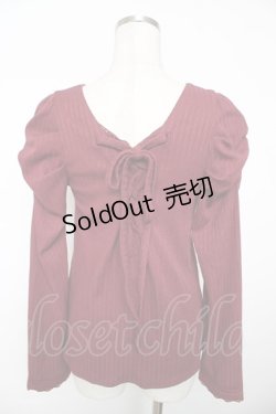 画像2: axes femme / 刺繍入マトンスリーブリブプルオーバー F ワイン Y-25-12-04-045-AX-TS-SZ-ZS