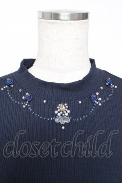 画像3: axes femme / バラネックレス風リブプルオーバー M 紺 Y-25-12-04-048-AX-TO-SZ-ZY