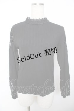 画像1: axes femme / オーガンジーレースリブプルオーバー M 黒 Y-25-12-04-049-AX-TO-SZ-ZS