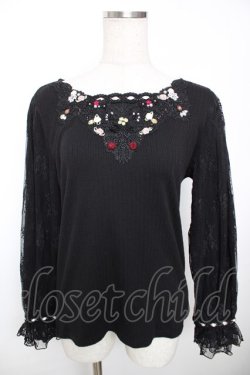 画像1: axes femme / ローズガーデン×蝶レースプルオーバー M 黒 Y-25-12-04-050-AX-TO-SZ-ZY