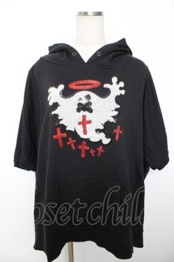 画像1: LISTEN FLAVOR / ゴースト半袖BIGプルパーカー M 黒 Y-25-12-04-059-PU-TO-SZ-ZY