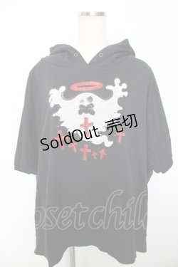 画像1: LISTEN FLAVOR / ゴースト半袖BIGプルパーカー M 黒 Y-25-12-04-059-PU-TO-SZ-ZY