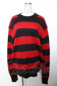 HELL CAT PUNKS / ボーダーニット  黒×赤 Y-25-12-04-060-PU-TO-SZ-ZI